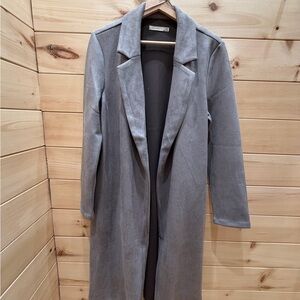 Black Tape_ Light Gray Long Open-Front Trench Coat